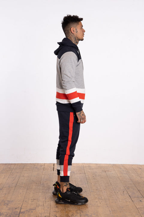 Cut & Sew Panel Printed Hoody - Grey - Serious Royalty