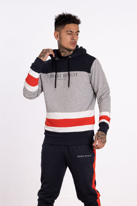 Cut & Sew Panel Printed Hoody - Grey - Serious Royalty