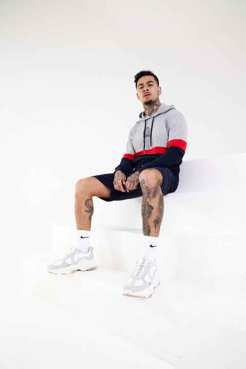 Cut N sew Panel Badge Print Hoody - Grey - Serious Royalty