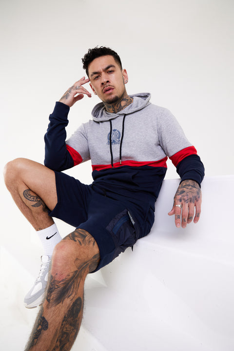 Cut N sew Panel Badge Print Hoody - Grey - Serious Royalty