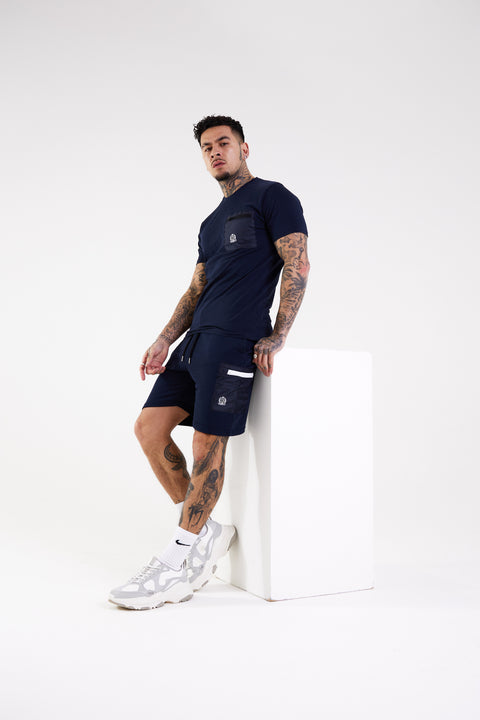 White Zip Pocket Shorts - Navy - Serious Royalty