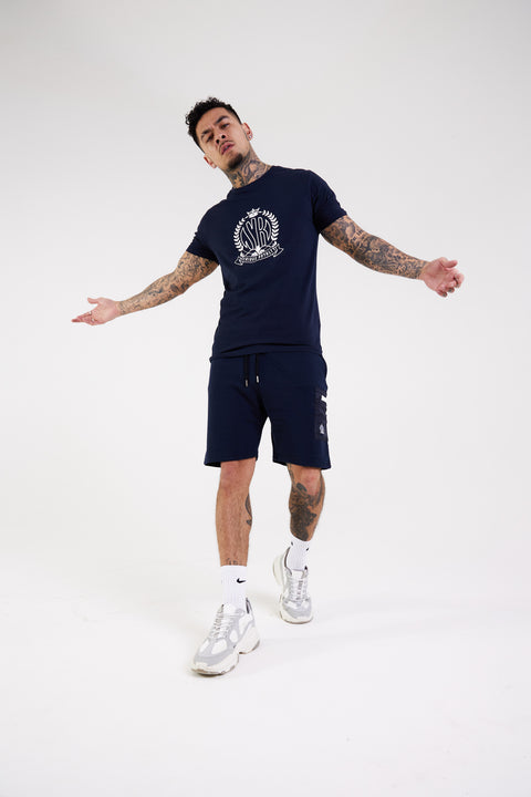 Crest Print T-shirt - Navy - Serious Royalty
