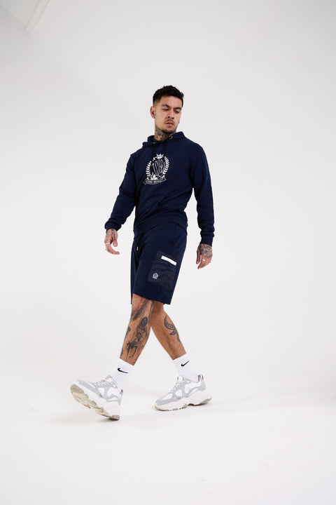 White Zip Pocket Shorts - Navy - Serious Royalty