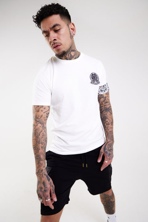 Close view of men's white designer t shirt