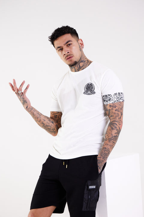 Full view of men's white designer t shirt