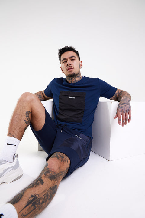 Utility Combat T-Shirt Large Zip Cargo Chest Pocket - Navy - Serious Royalty