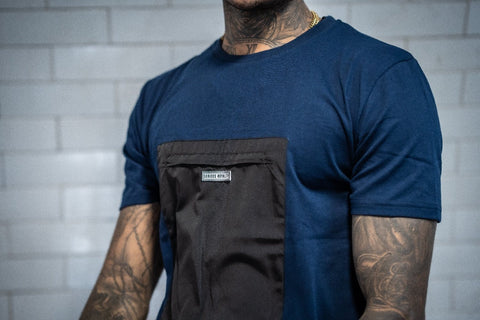 Utility Combat T-Shirt Large Zip Cargo Chest Pocket - Navy - Serious Royalty