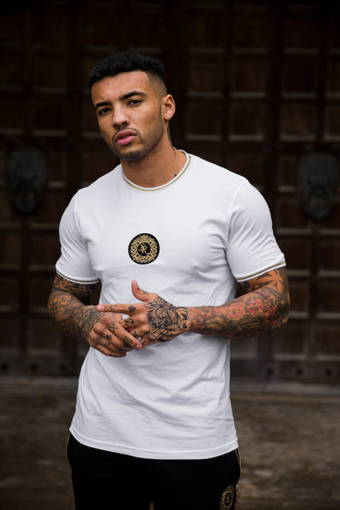 Gold Lurex Trim Ringer T-shirt - White - Serious Royalty