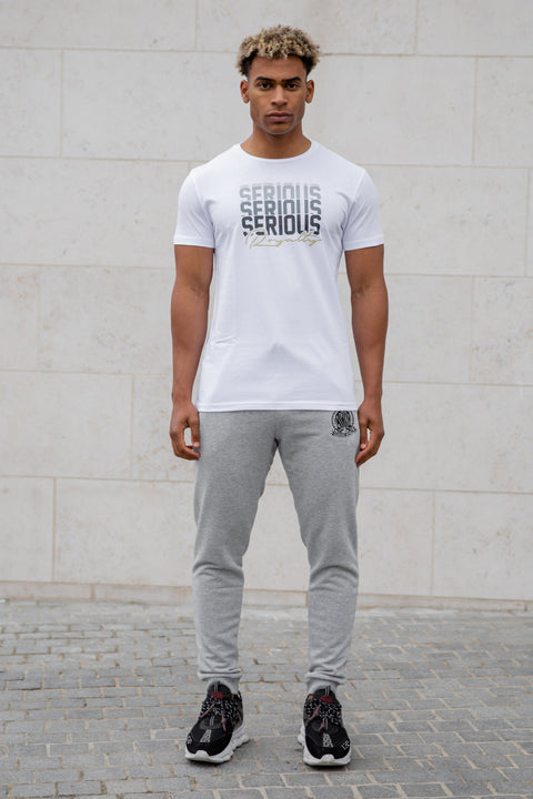 White T-Shirt with Serious Print & Lurex Royalty Embroidery - Serious Royalty